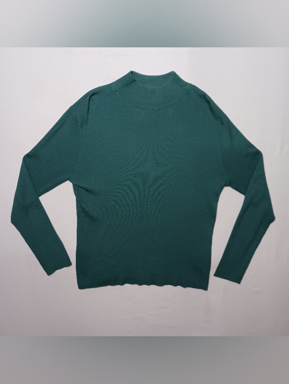 Coldwater Creek Silk Blend Ribbed Mock Neck Sweater Medium Green